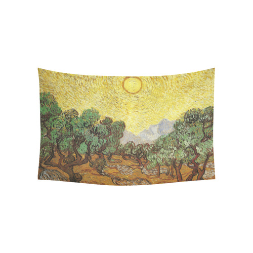 Van Gogh Olive Trees Yellow Sky Sun Nature Cotton Linen Wall Tapestry 60"x 40"