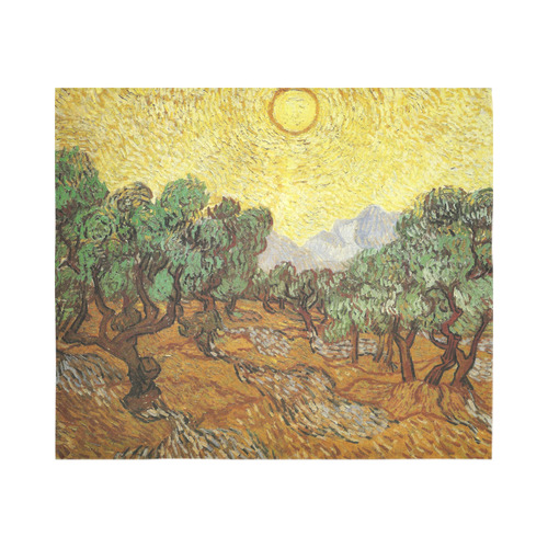 Van Gogh Olive Trees Yellow Sky Sun Cotton Linen Wall Tapestry 60"x 51"
