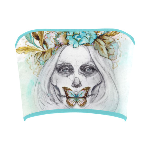 Sugar Skull Girl Mint Gold Bandeau Top