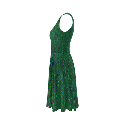 Antique Texture Green Sleeveless Ice Skater Dress (D19)