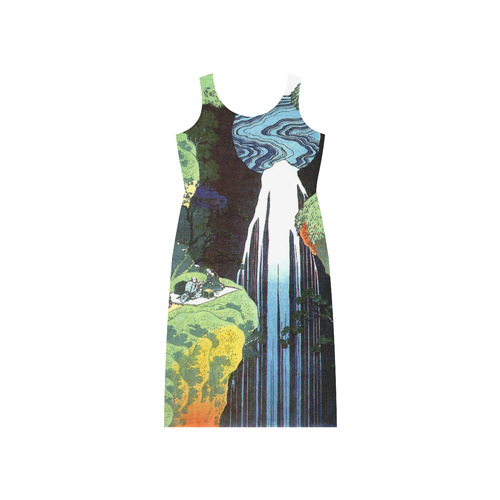 Hokusai Amida Waterfall Japanese Nature Landscape Phaedra Sleeveless Open Fork Long Dress (Model D08)