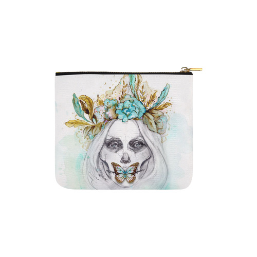 Sugar Skull Girl Mint Gold Carry-All Pouch 6''x5''