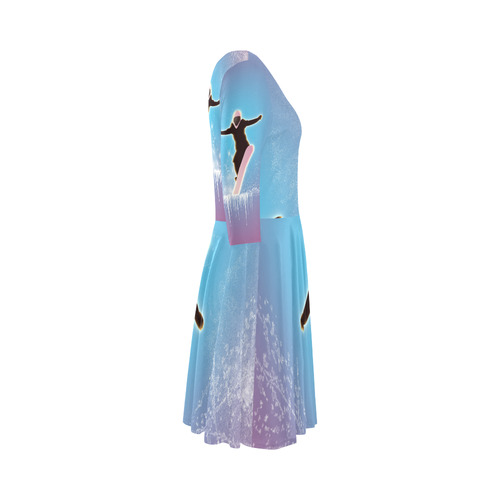 Snowboarding, snowflakes and ice Elbow Sleeve Ice Skater Dress (D20)