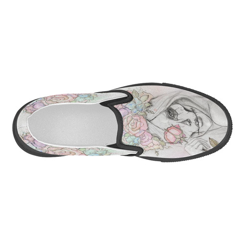 Boho Queen, skull girl, watercolor woman Women's Slip-on Canvas Shoes (Model 019)