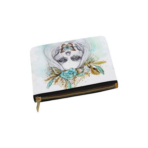Sugar Skull Girl Mint Gold Carry-All Pouch 6''x5''