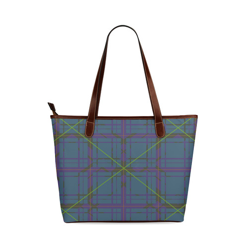 Neon Plaid Modern Design Brown Shoulder Tote Bag (Model 1646)