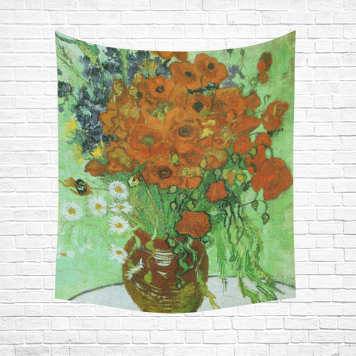 Van Gogh Red Poppies and Daisies Cotton Linen Wall Tapestry 51"x 60"