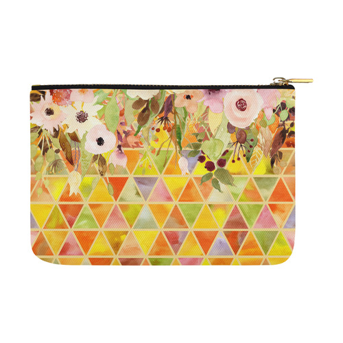 Watercolor Flowers Triangles Orange Yellow Green Carry-All Pouch 12.5''x8.5''