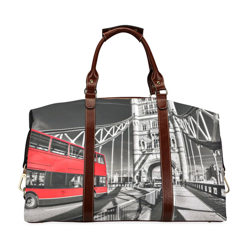 Famous Tower Bridge with red bus in London Classic Travel Bag (Model 1643) Remake