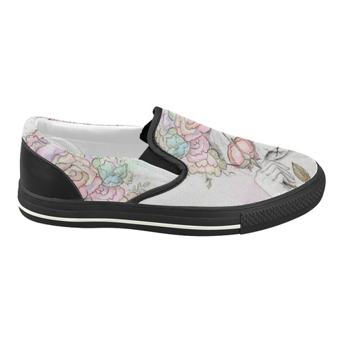 Boho Queen, skull girl, watercolor woman Women's Slip-on Canvas Shoes (Model 019)