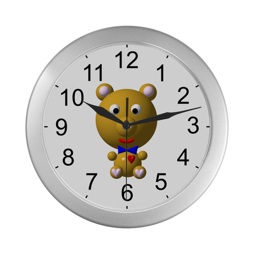 Cute Critters With Heart: Bear Wearing Bowtie Silver Color Wall Clock