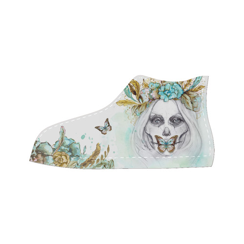 Sugar Skull Girl Mint Gold Women's Classic High Top Canvas Shoes (Model 017)