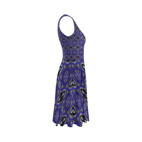Blue and Black Floral Abstract Sleeveless Ice Skater Dress (D19)