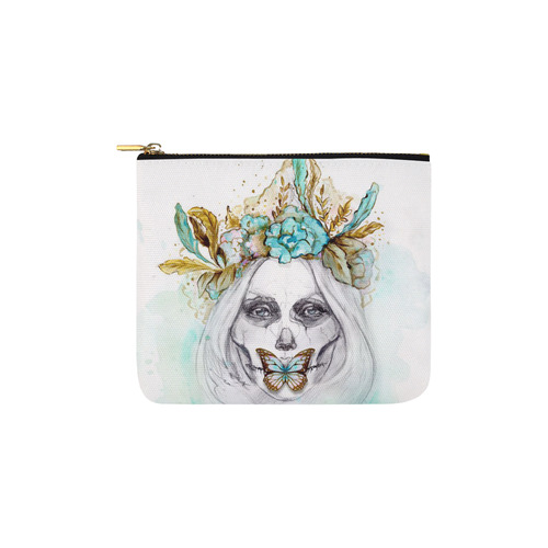 Sugar Skull Girl Mint Gold Carry-All Pouch 6''x5''