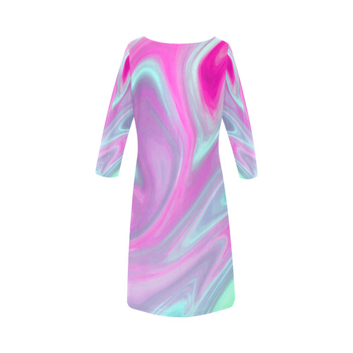 Pink Aqua Green Modern Abstract Art Round Collar Dress (D22)