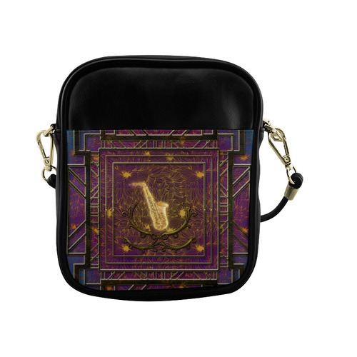 Music, golden saxophone Sling Bag (Model 1627)
