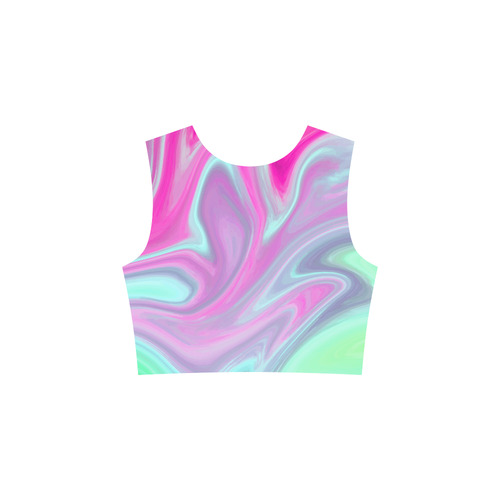 Pink Aqua Green Modern Abstract Art Elbow Sleeve Ice Skater Dress (D20)