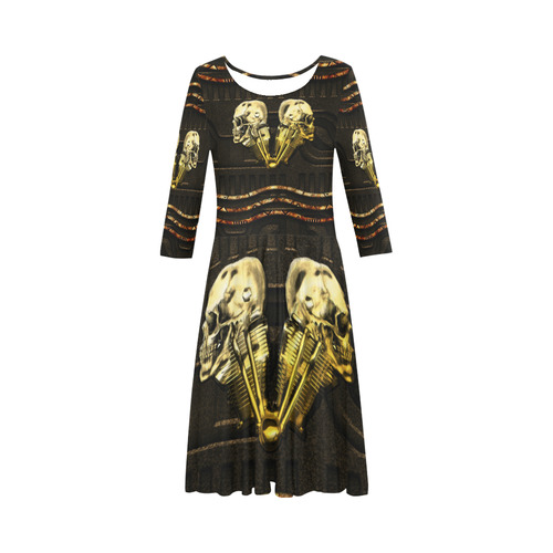 Awesome mechanical skull Elbow Sleeve Ice Skater Dress (D20)