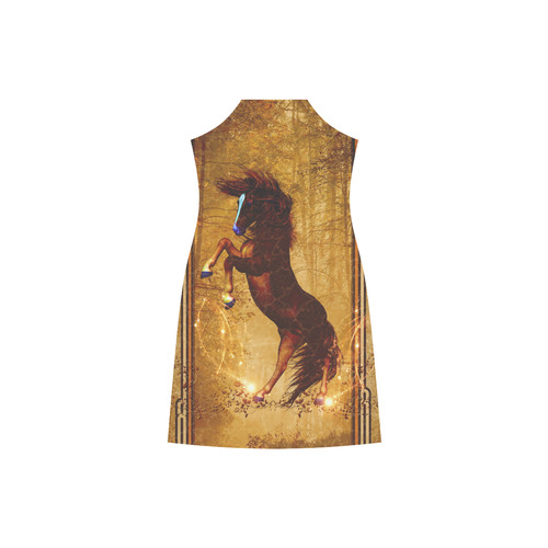 Awesome horse, vintage background V-Neck Open Fork Long Dress(Model D18)