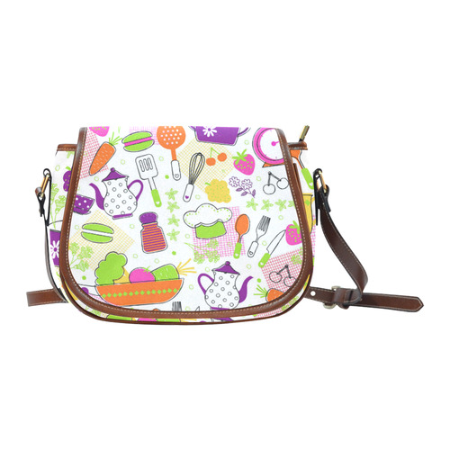 Cute Modern Kitchen Food Flower Pattern Saddle Bag/Small (Model 1649) Full Customization