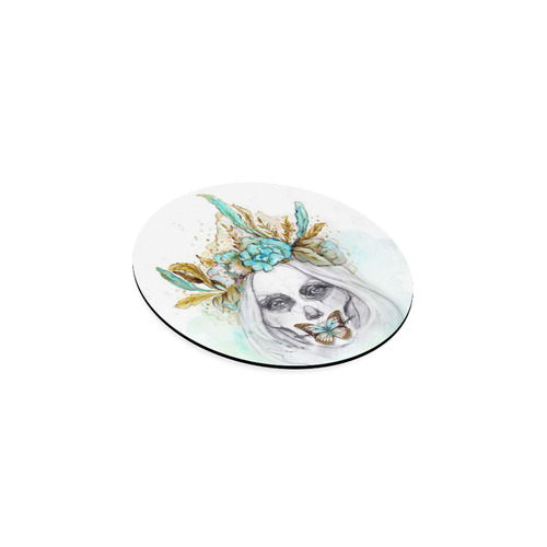 Sugar Skull Girl Mint Gold Round Coaster