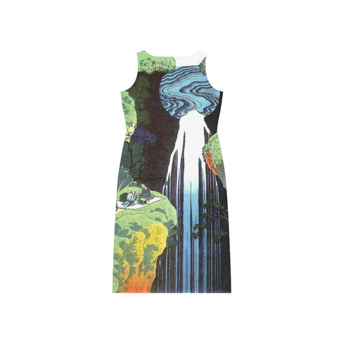 Hokusai Amida Waterfall Japanese Nature Landscape Phaedra Sleeveless Open Fork Long Dress (Model D08)