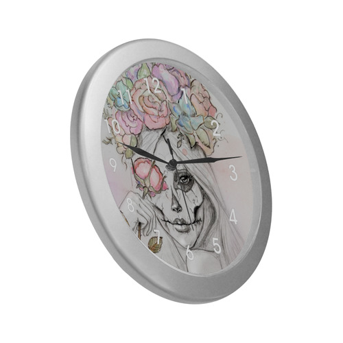 Boho Queen, skull girl, watercolor woman Silver Color Wall Clock