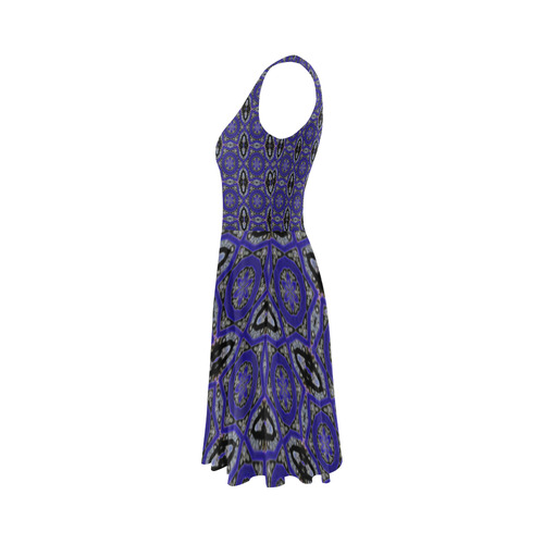 Blue and Black Floral Abstract Sleeveless Ice Skater Dress (D19)