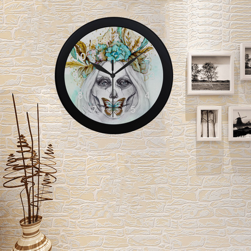 Sugar Skull Girl Mint Gold Circular Plastic Wall clock