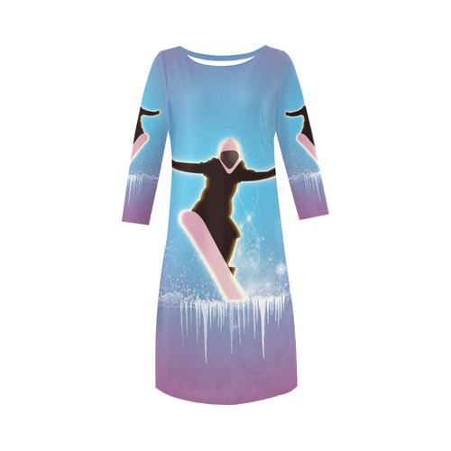 Snowboarding, snowflakes and ice Round Collar Dress (D22)