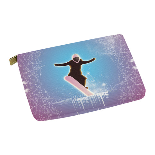 Snowboarding, snowflakes and ice Carry-All Pouch 12.5''x8.5''