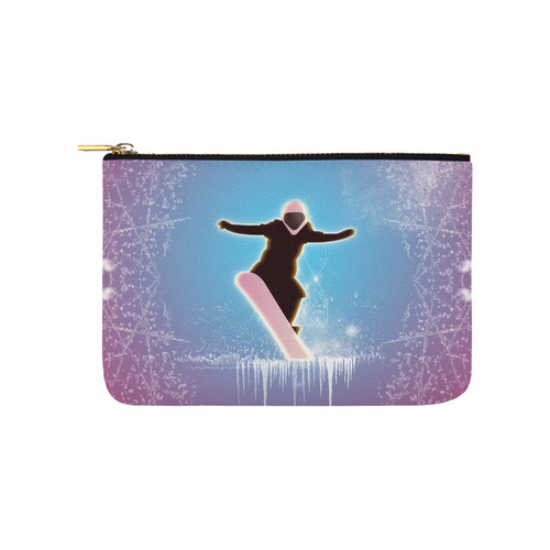Snowboarding, snowflakes and ice Carry-All Pouch 9.5''x6''