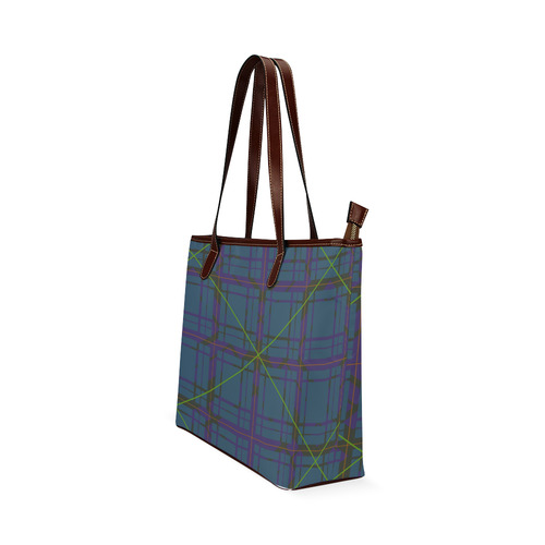 Neon Plaid Modern Design Brown Shoulder Tote Bag (Model 1646)