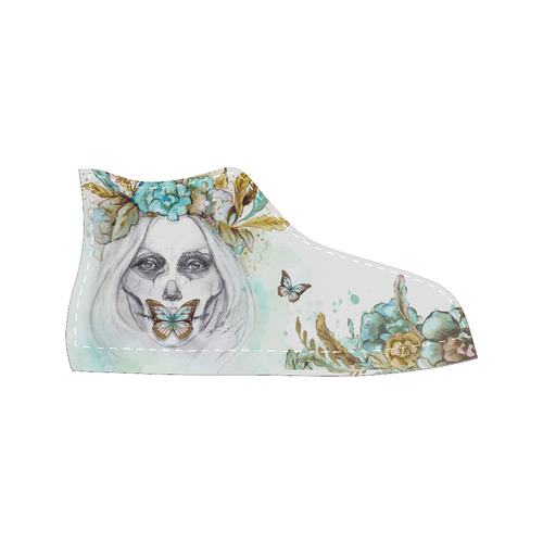 Sugar Skull Girl Mint Gold Women's Classic High Top Canvas Shoes (Model 017)