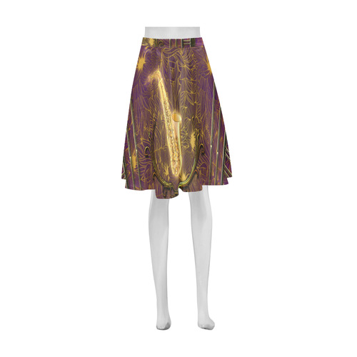 Music, golden saxophone Athena Women's Short Skirt (Model D15)
