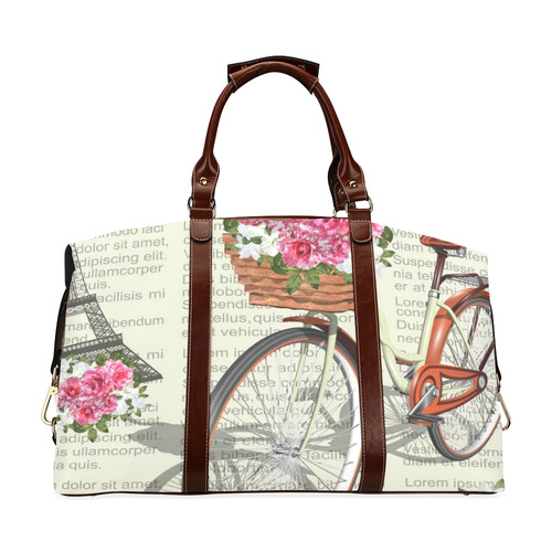 Paris tower pinkflower bike vintage newspaper Classic Travel Bag (Model 1643) Remake