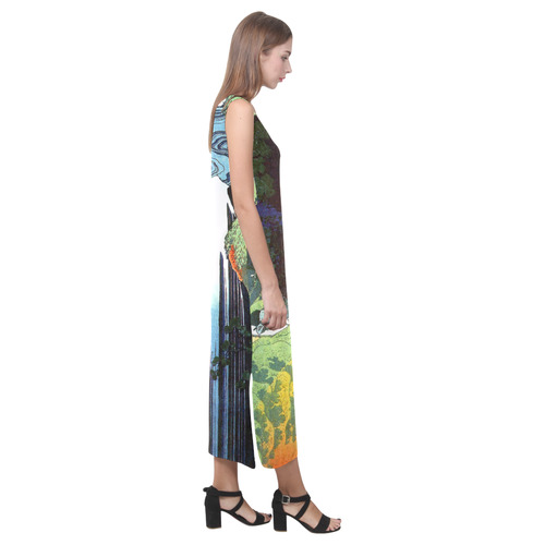 Hokusai Amida Waterfall Japanese Nature Landscape Phaedra Sleeveless Open Fork Long Dress (Model D08)