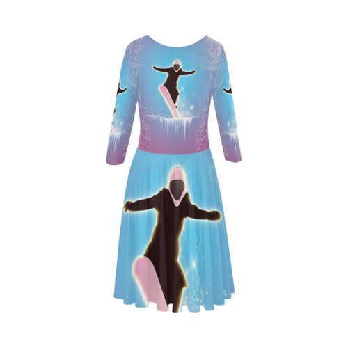 Snowboarding, snowflakes and ice Elbow Sleeve Ice Skater Dress (D20)