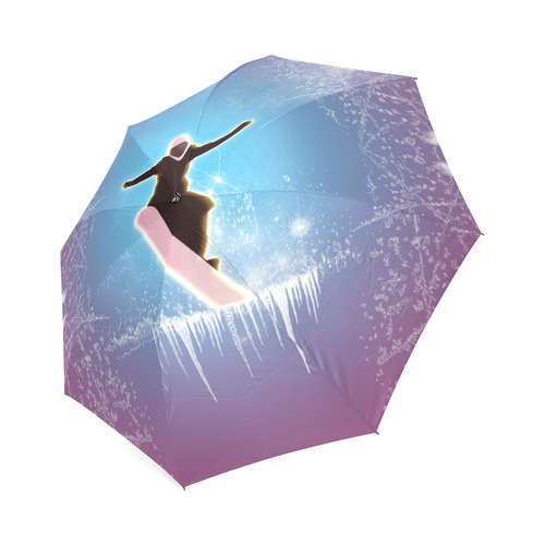 Snowboarding, snowflakes and ice Foldable Umbrella (Model U01)