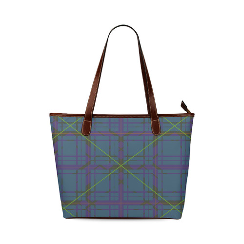 Neon Plaid Modern Design Brown Shoulder Tote Bag (Model 1646)