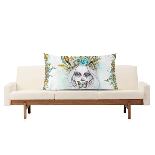 Sugar Skull Girl Mint Gold Rectangle Pillow Case 20"x36"(Twin Sides)