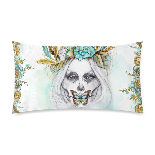 Sugar Skull Girl Mint Gold Rectangle Pillow Case 20"x36"(Twin Sides)