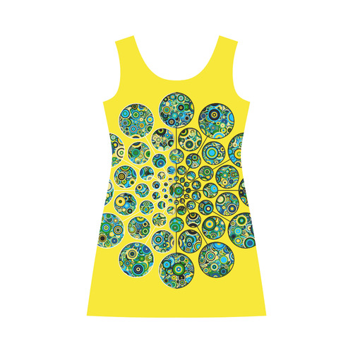 Flower Power CIRCLE Dots in Dots cyan yellow black Bateau A-Line Skirt (D21)