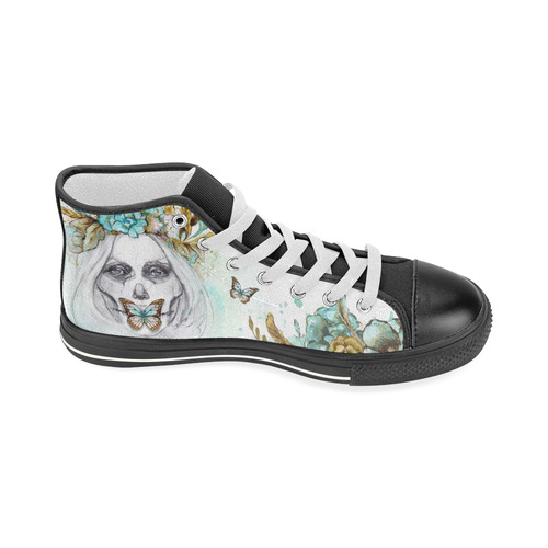 Sugar Skull Girl Mint Gold Women's Classic High Top Canvas Shoes (Model 017)