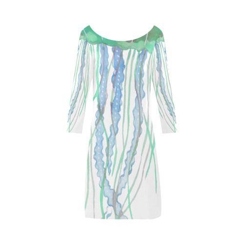 Watercolore JELLY FISH Blue Lilac Green Bateau A-Line Skirt (D21)