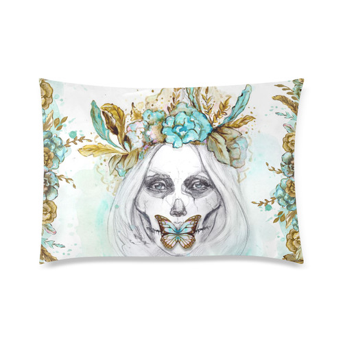 Sugar Skull Girl Mint Gold Custom Zippered Pillow Case 20"x30" (one side)