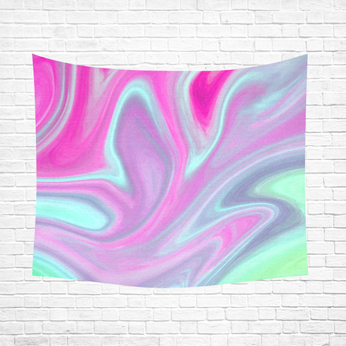 Pink Aqua Green Modern Abstract Art Cotton Linen Wall Tapestry 60"x 51"