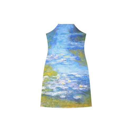 Claude Monet Water Lilies Fine Floral V-Neck Open Fork Long Dress(Model D18)
