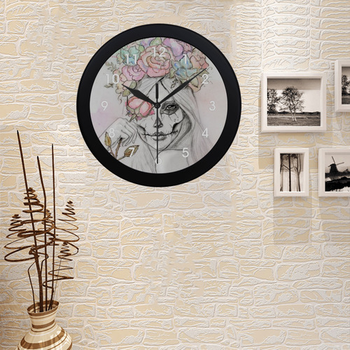 Boho Queen, skull girl, watercolor woman Circular Plastic Wall clock