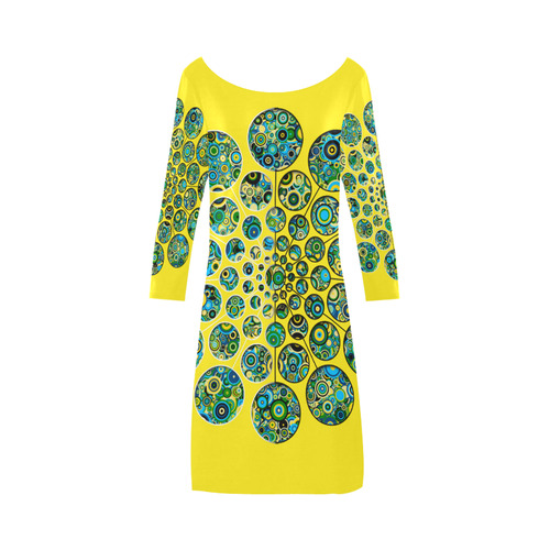 Flower Power CIRCLE Dots in Dots cyan yellow black Bateau A-Line Skirt (D21)